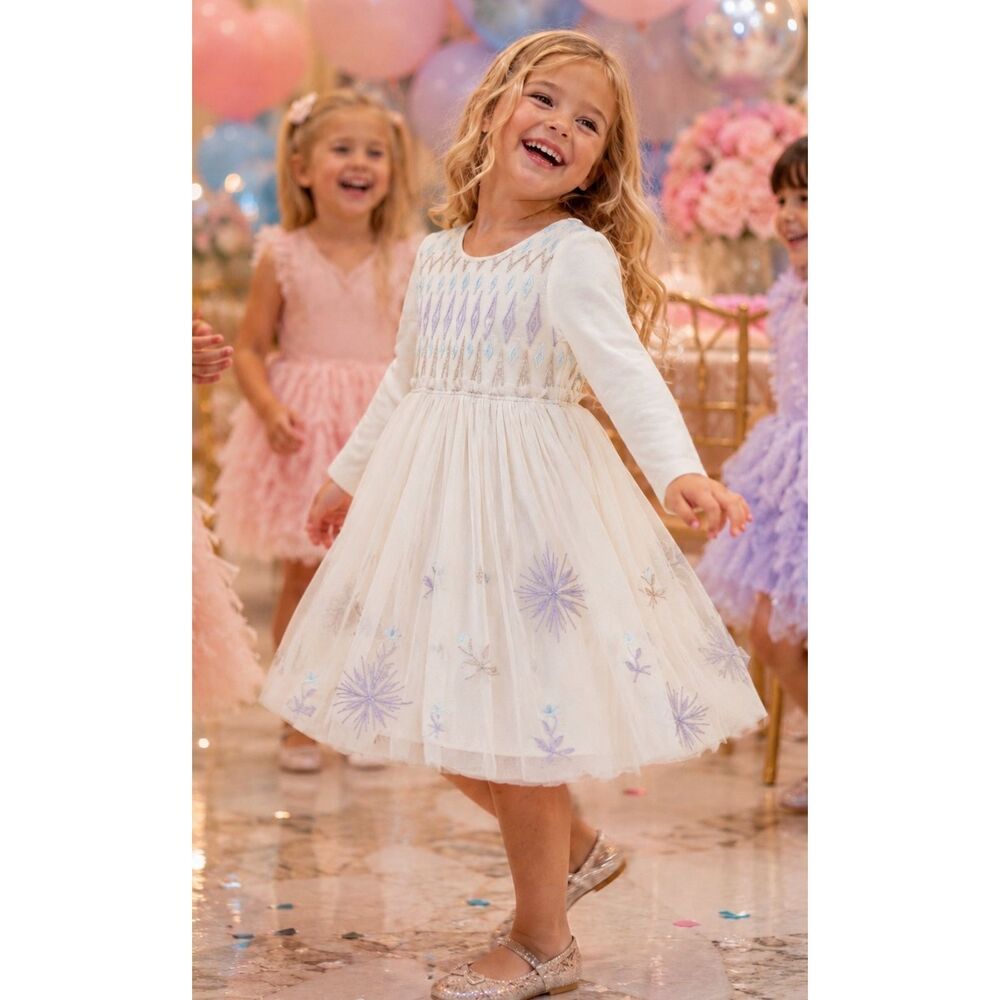 NWOT Hanna Andersson Frozen Elsa tulle Disney dress embroidered, Sz 8 $75 B28